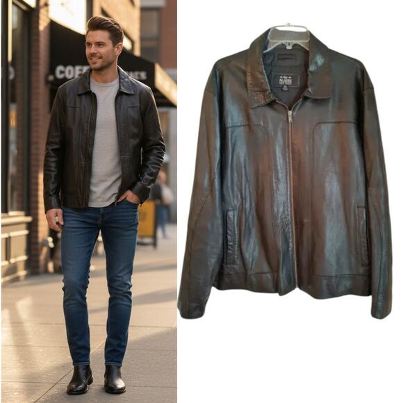 Wilson Leather jacket Men's Size XL Black Collared Full zip Pockets Lined Coat - Picture 1 of 16